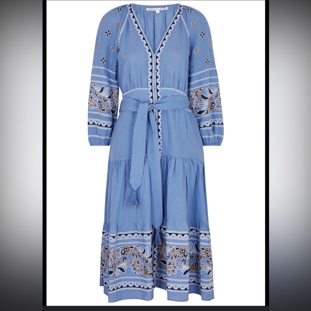 Veronica Beard Freja Blue Linen Midi Dress